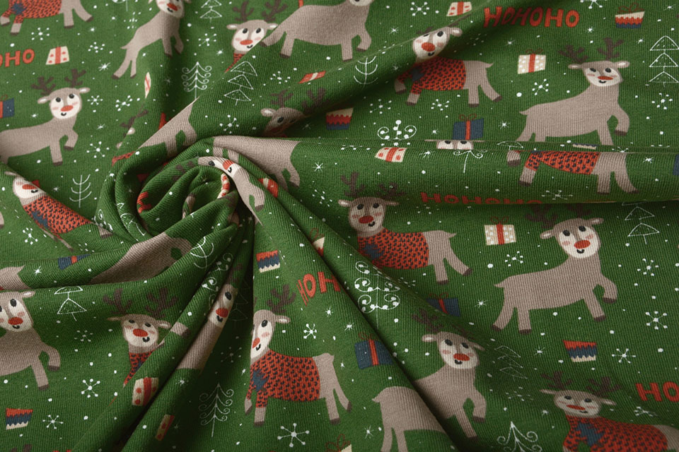Cotton Jersey Reindeer Green