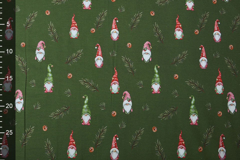 Cotton Jersey Christmas Gnome Green