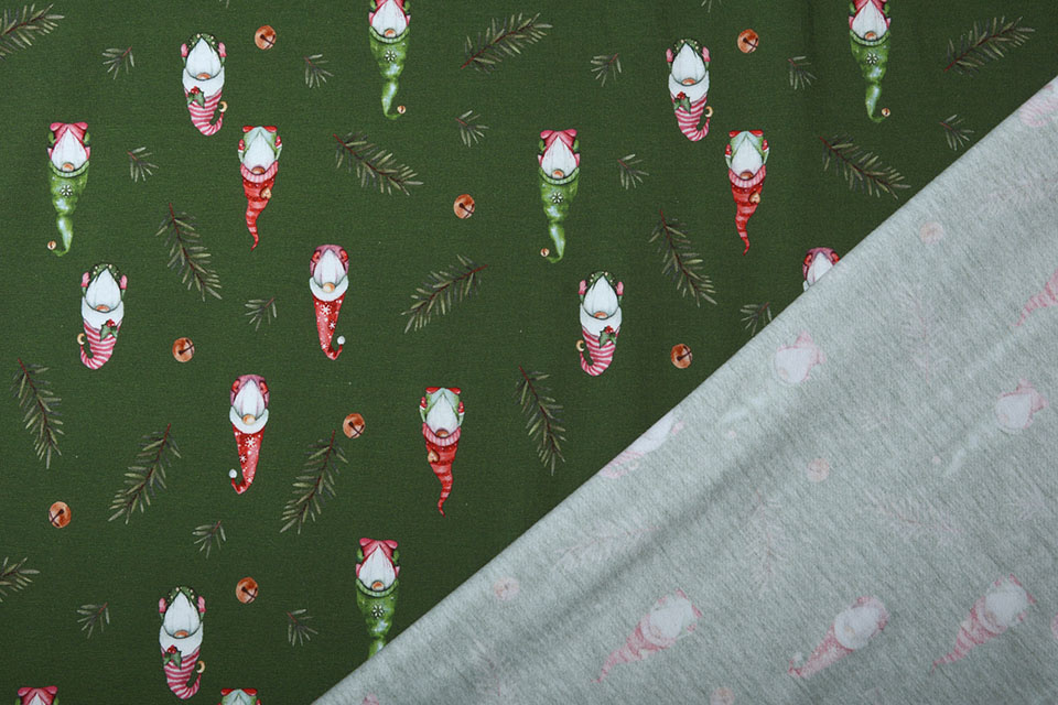 Cotton Jersey Christmas Gnome Green