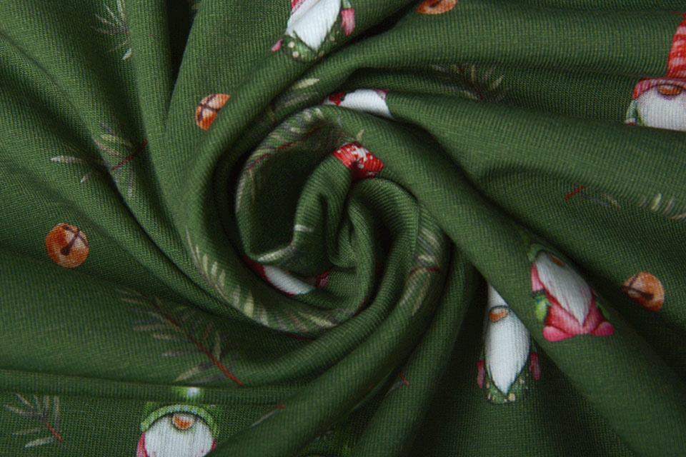 Cotton Jersey Christmas Gnome Green