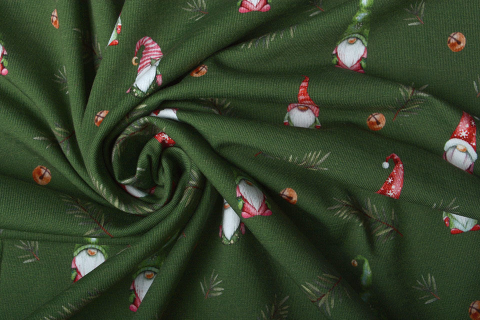 Cotton Jersey Christmas Gnome Green