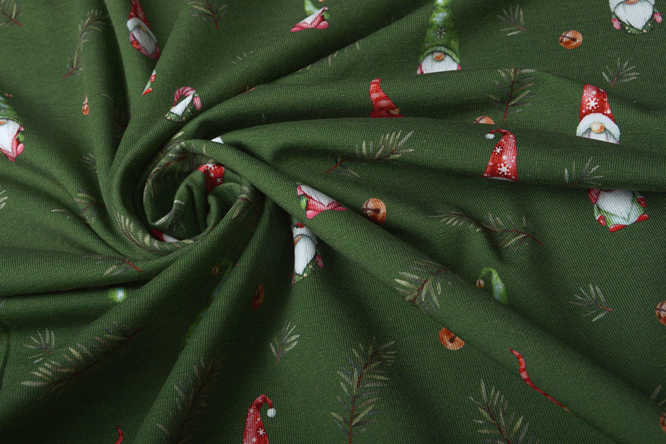 Cotton Jersey Christmas Gnome Green