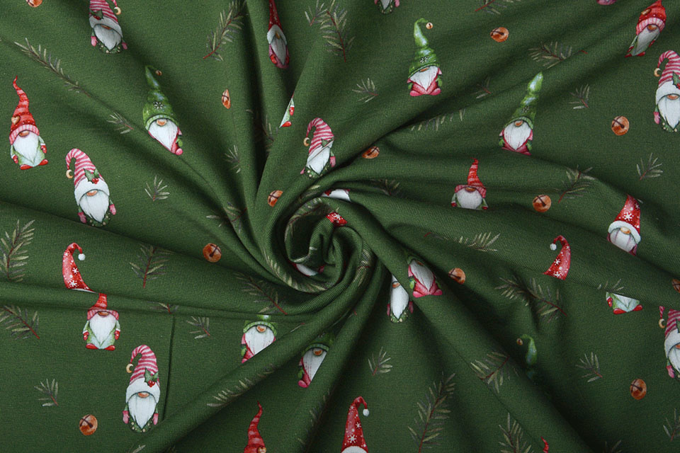 Cotton Jersey Christmas Gnome Green