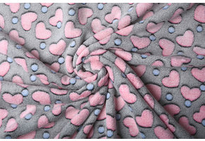 Coral Fleece Roze Hartjes Grijs