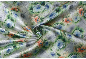 Brocade Ornamental Motif Kiemura Silver Green