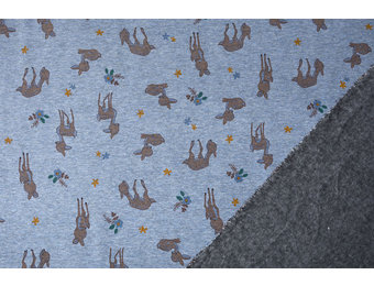 Sweatstoff Alpenfleece Baby Hirsch Jeans Melange