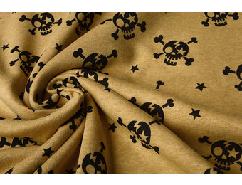 Sweatstoff Alpenfleece Schädel Ockergelb Melange