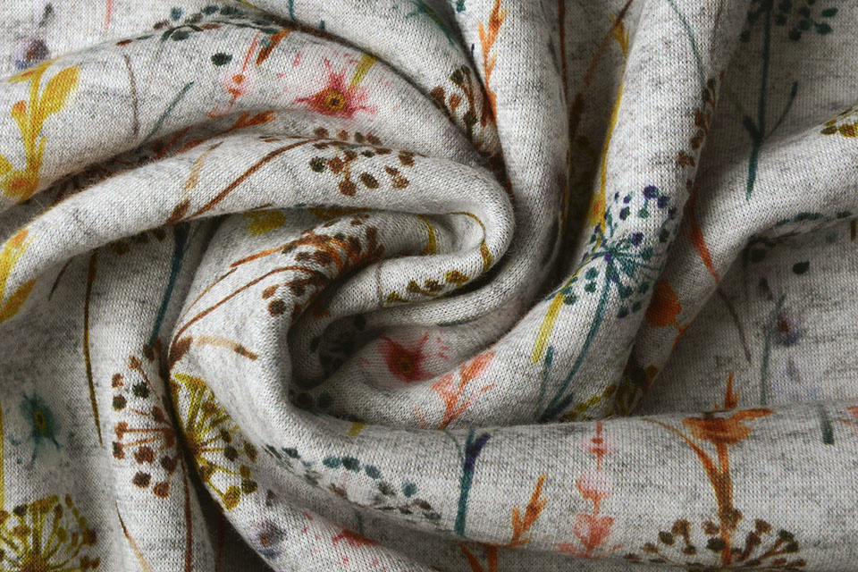 Sweatstoff Alpenfleece Blasenblume Grau Melange