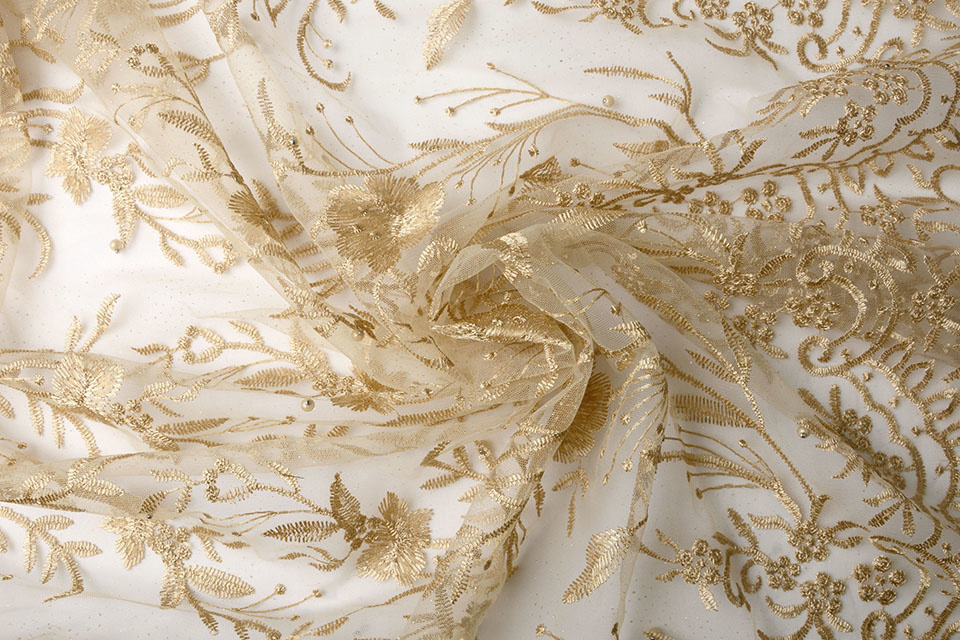 Netz Bestickt Perle Beth Gold
