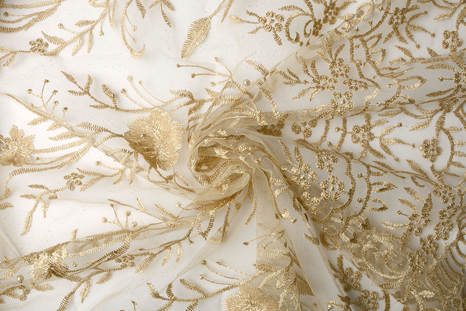 Netz Bestickt Perle Beth Gold