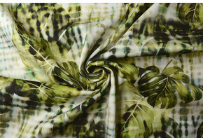 Digital Stretch Cotton Monstera Palm Leaf Green