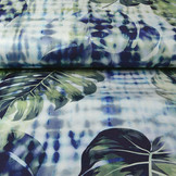 Digital Stretch Cotton Monstera Palm Leaf Blue