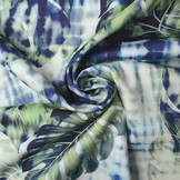 Digital Baumwoll Stretch Monstera Palmblatt Blau