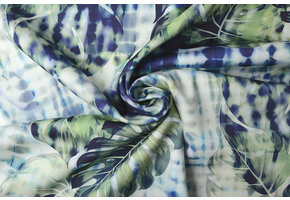 Digital Baumwoll Stretch Monstera Palmblatt Blau