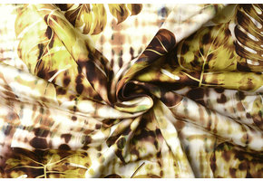 Digital Baumwoll Stretch Monstera Palmblatt Braun