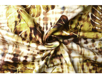 Digital Baumwoll Stretch Monstera Palmblatt Braun