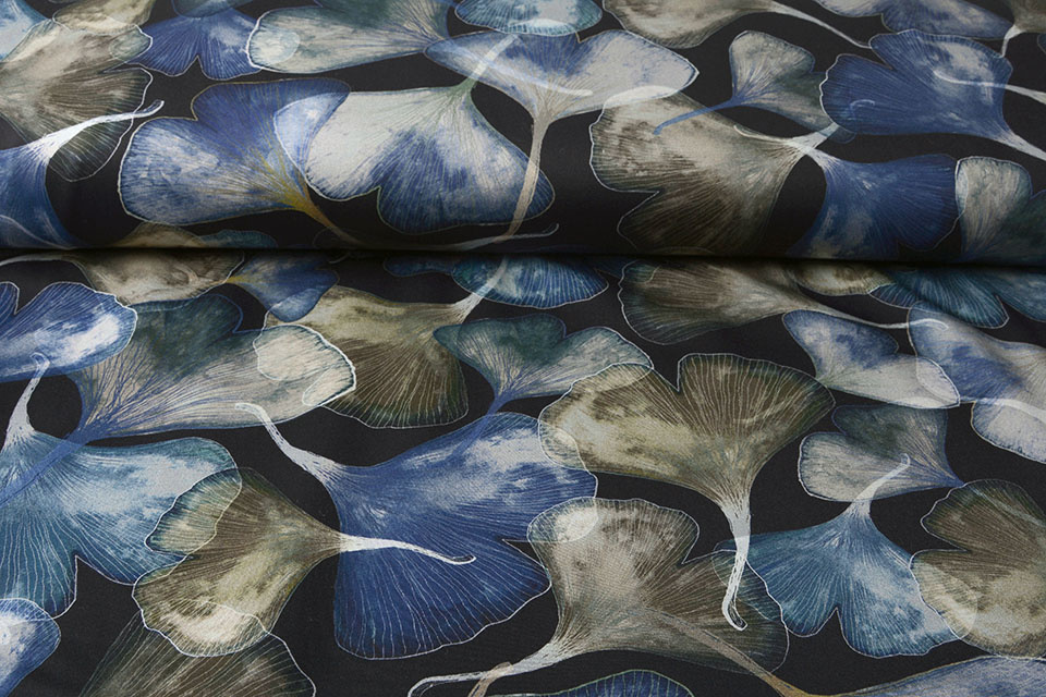 Digitaal Stretch Katoen Ginkgo Blauw