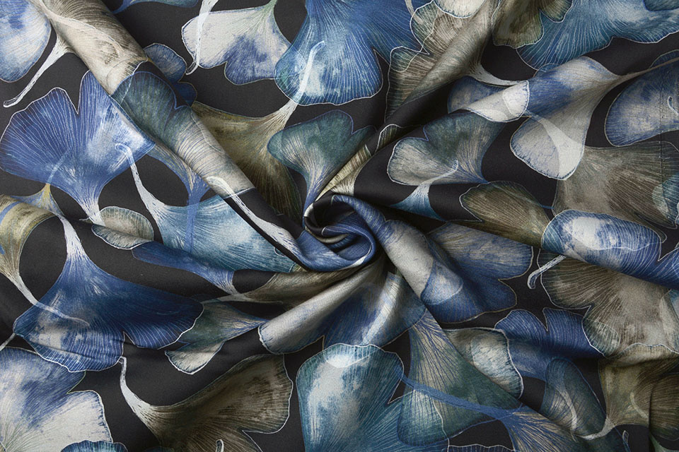 Digital Baumwoll Stretch Ginkgo Blau