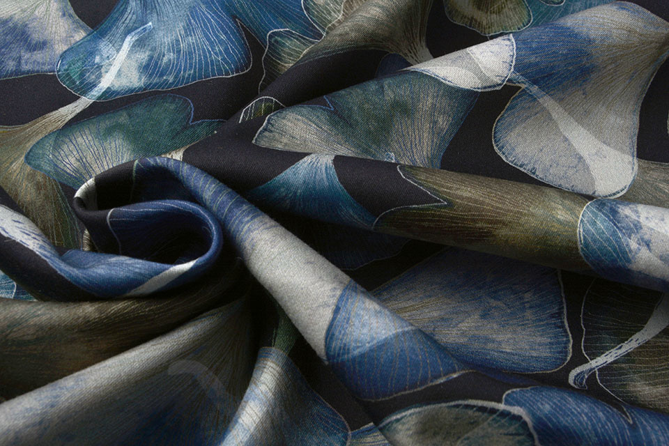 Digitaal Stretch Katoen Ginkgo Blauw