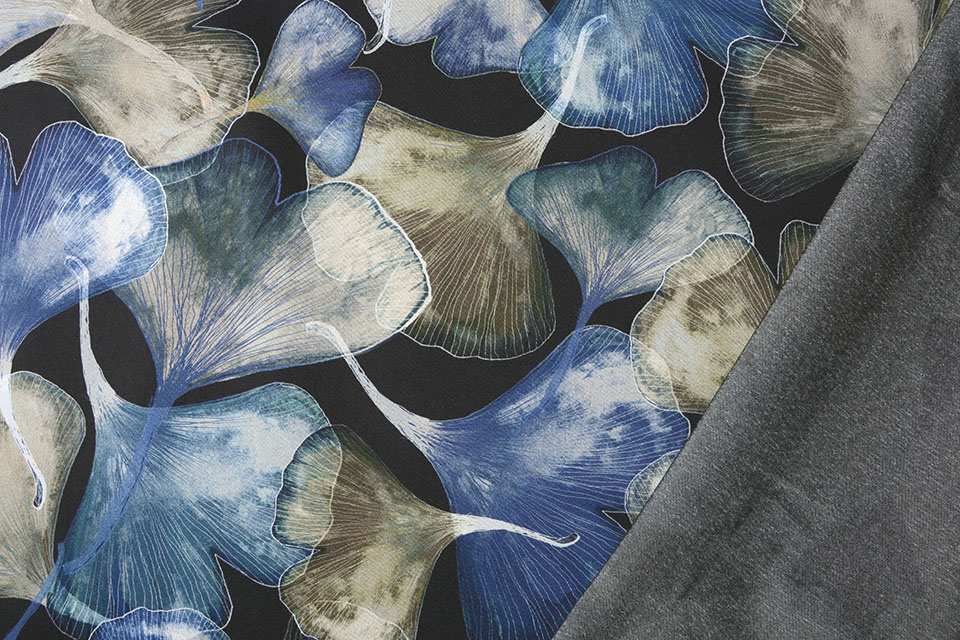 Digitaal Stretch Katoen Ginkgo Blauw