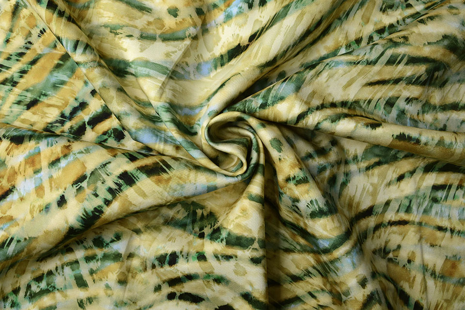 Digital Baumwoll Stretch Wave Diffused Gelb Grün