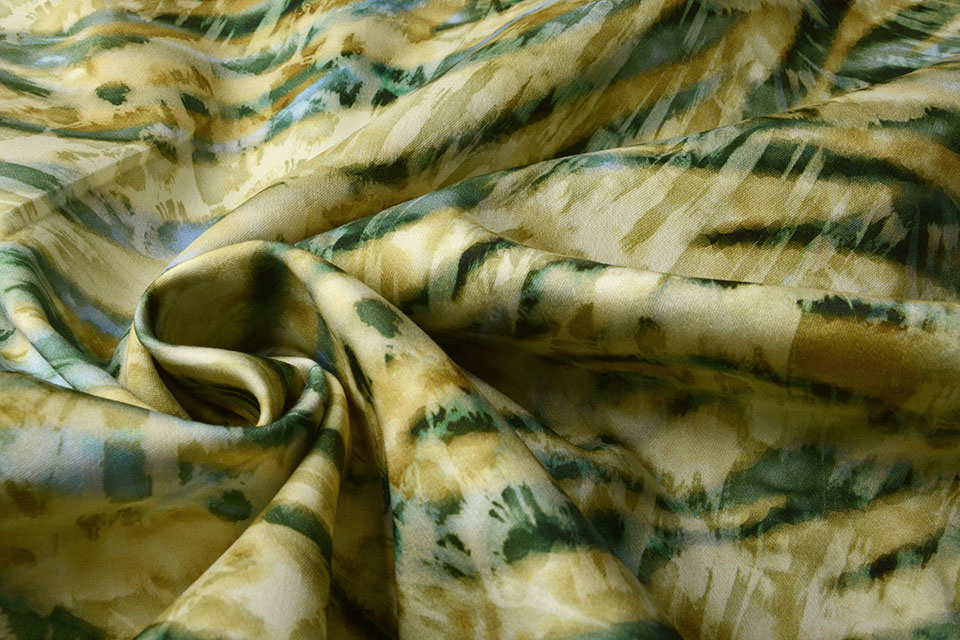 Digital Baumwoll Stretch Wave Diffused Gelb Grün