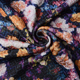 Kapitone Tricot Digitaal Bedrukt Bloemen Marine Zwart