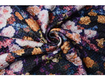 Kapitone Tricot Digitally Printed Flowers Navy Black
