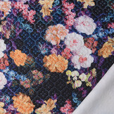 Kapitone Tricot Digitally Printed Flowers Navy Black