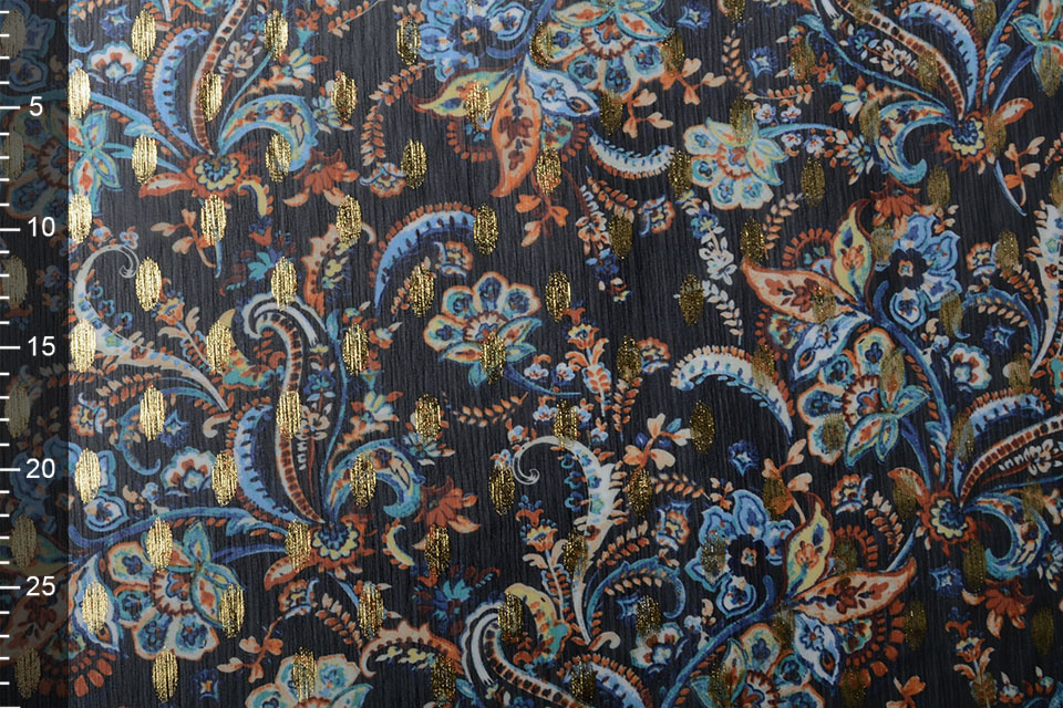 Chiffon Foil Paisley Blauw
