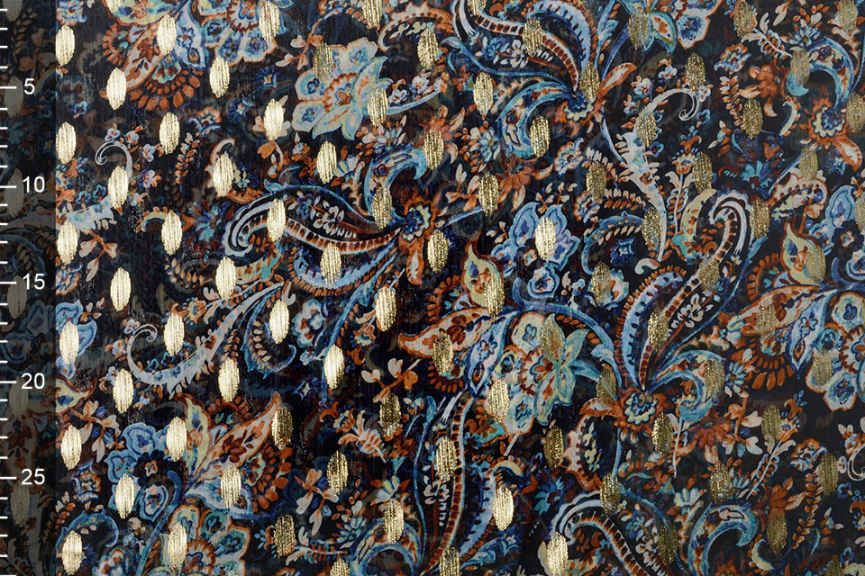 Chiffon Foil Paisley Blauw