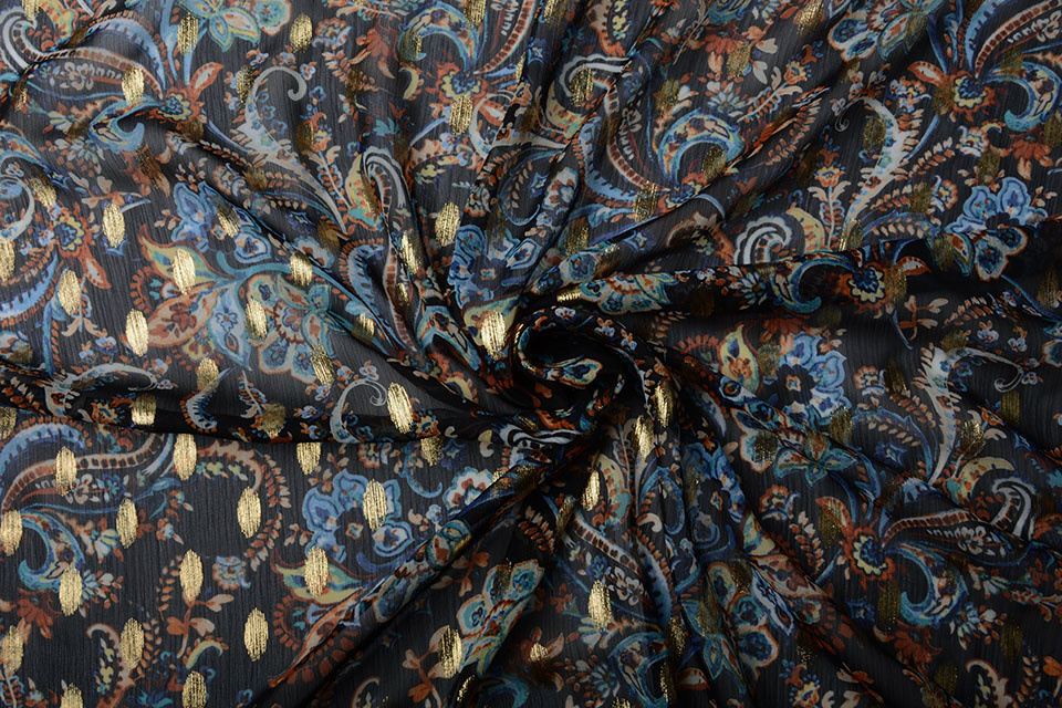 Chiffon Foil Paisley Blauw