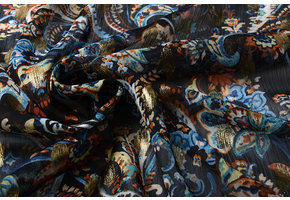 Chiffon Foil Paisley Blue