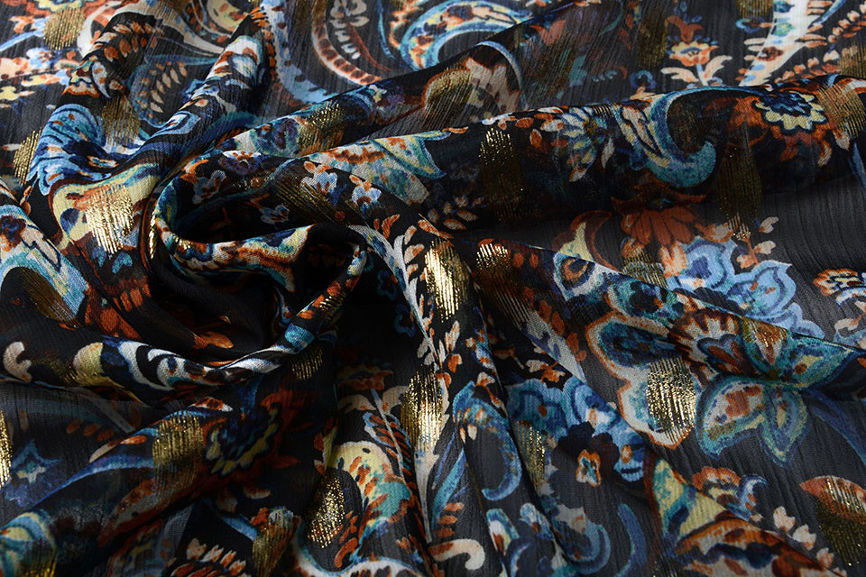 Chiffon Foil Paisley Blauw