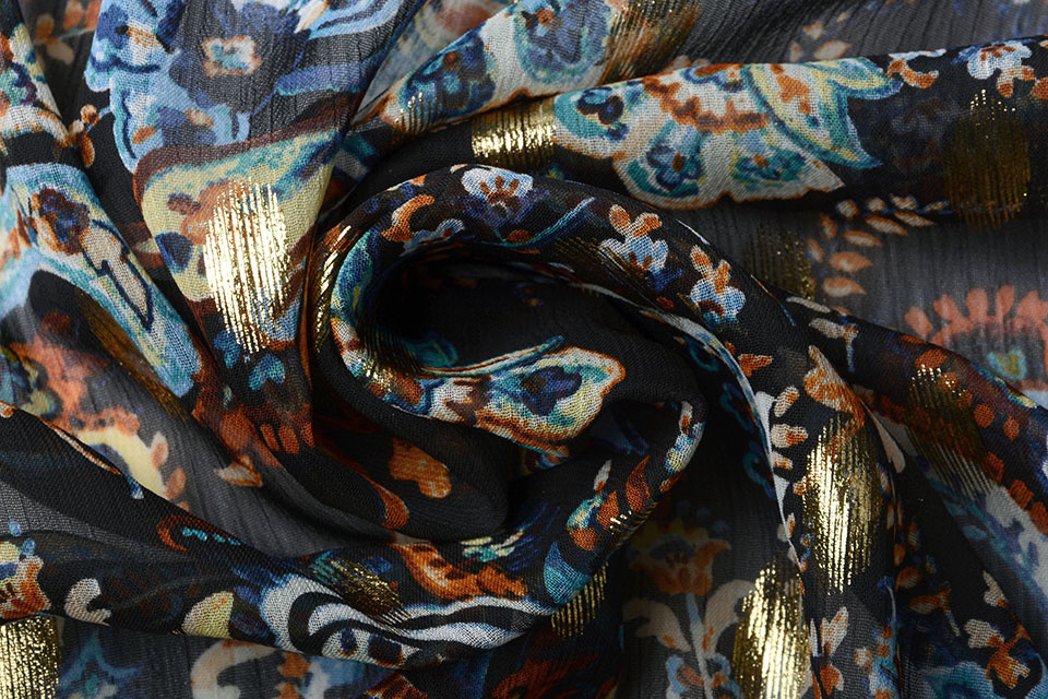 Chiffon Foil Paisley Blauw