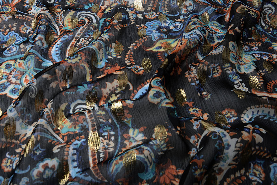 Chiffon Foil Paisley Blauw