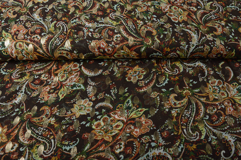 Chiffon Foil Paisley Groen