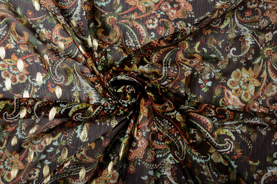 Chiffon Foil Paisley Groen
