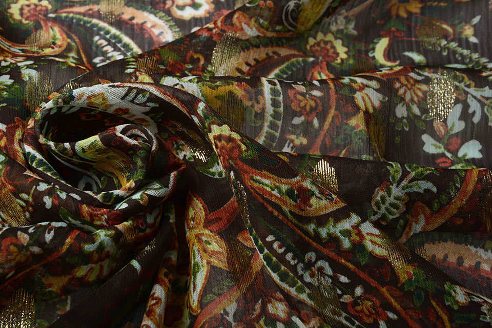 Chiffon Foil Paisley Groen