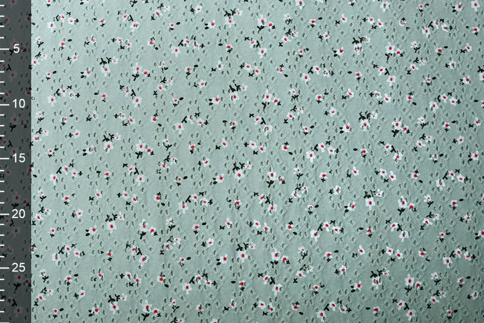 Cotton Jersey Embroidery Flowers Old Green