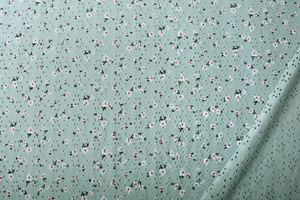 Katoen Jersey Broderie Bloemen Oud Groen