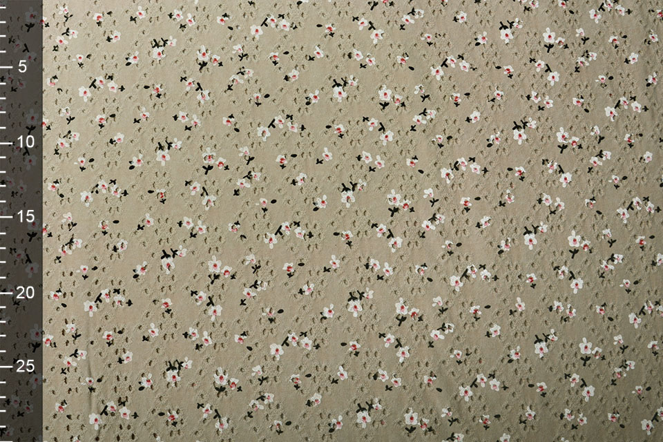Katoen Jersey Broderie Bloemen Taupe