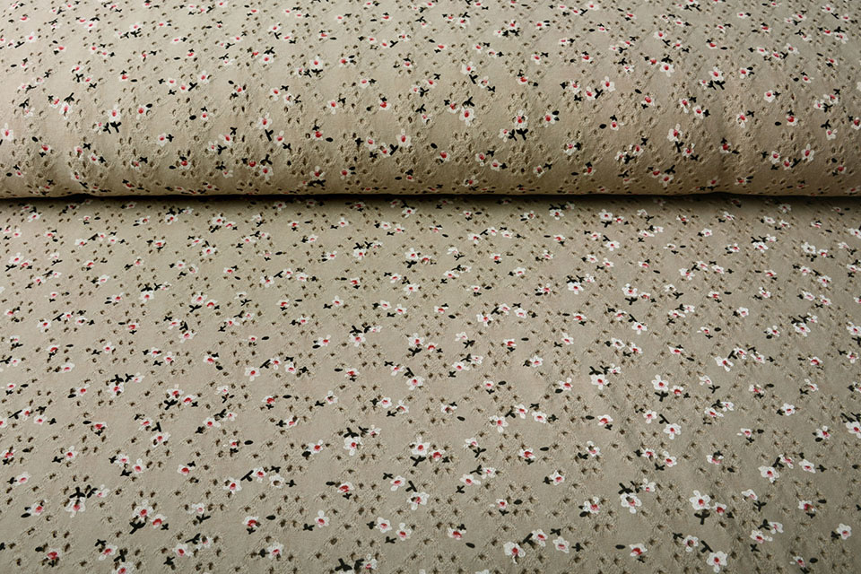 Katoen Jersey Broderie Bloemen Taupe