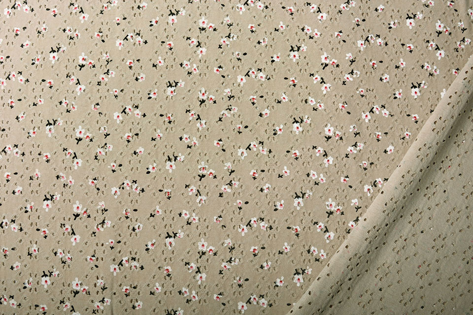 Katoen Jersey Broderie Bloemen Taupe