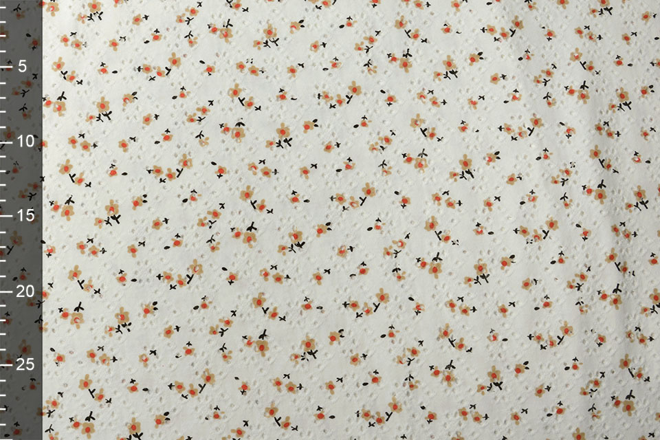 Katoen Jersey Broderie Bloemen Creme