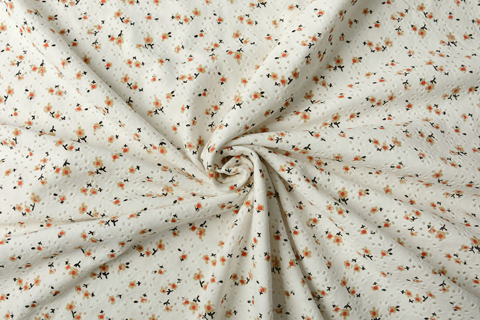 Baumwoll Jersey Stickerei Blumen Creme