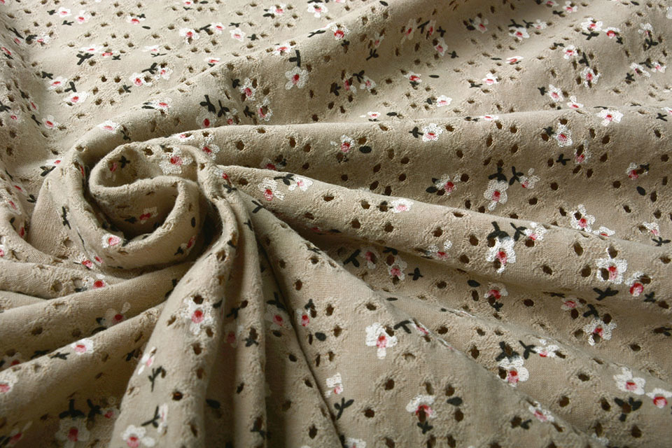 Katoen Jersey Broderie Bloemen Taupe