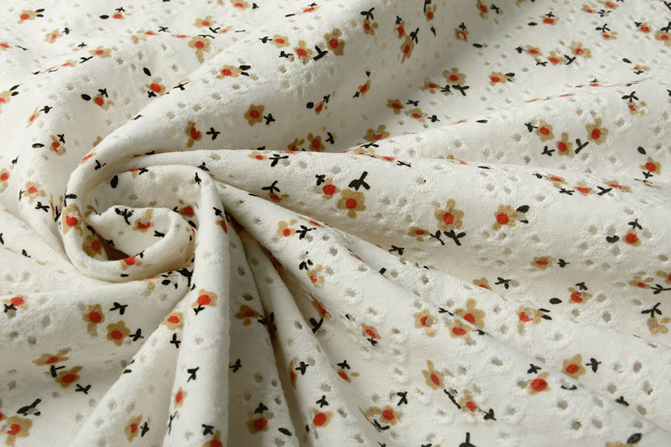 Baumwoll Jersey Stickerei Blumen Creme