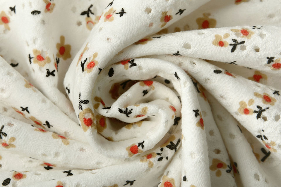 Baumwoll Jersey Stickerei Blumen Creme
