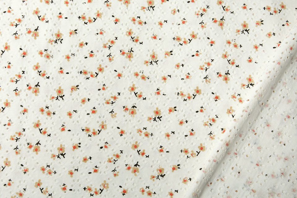 Katoen Jersey Broderie Bloemen Creme